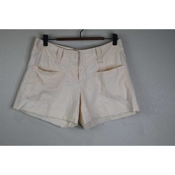 Helmut Lang Womens Button Fly Shorts‎ Size 40 Off White Mid-Rise Patch Pocket - Picture 1 of 16